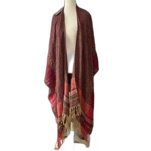 Catherines One Size Knit Ruana Shawl Poncho Fringe Sweater Wrap NWT